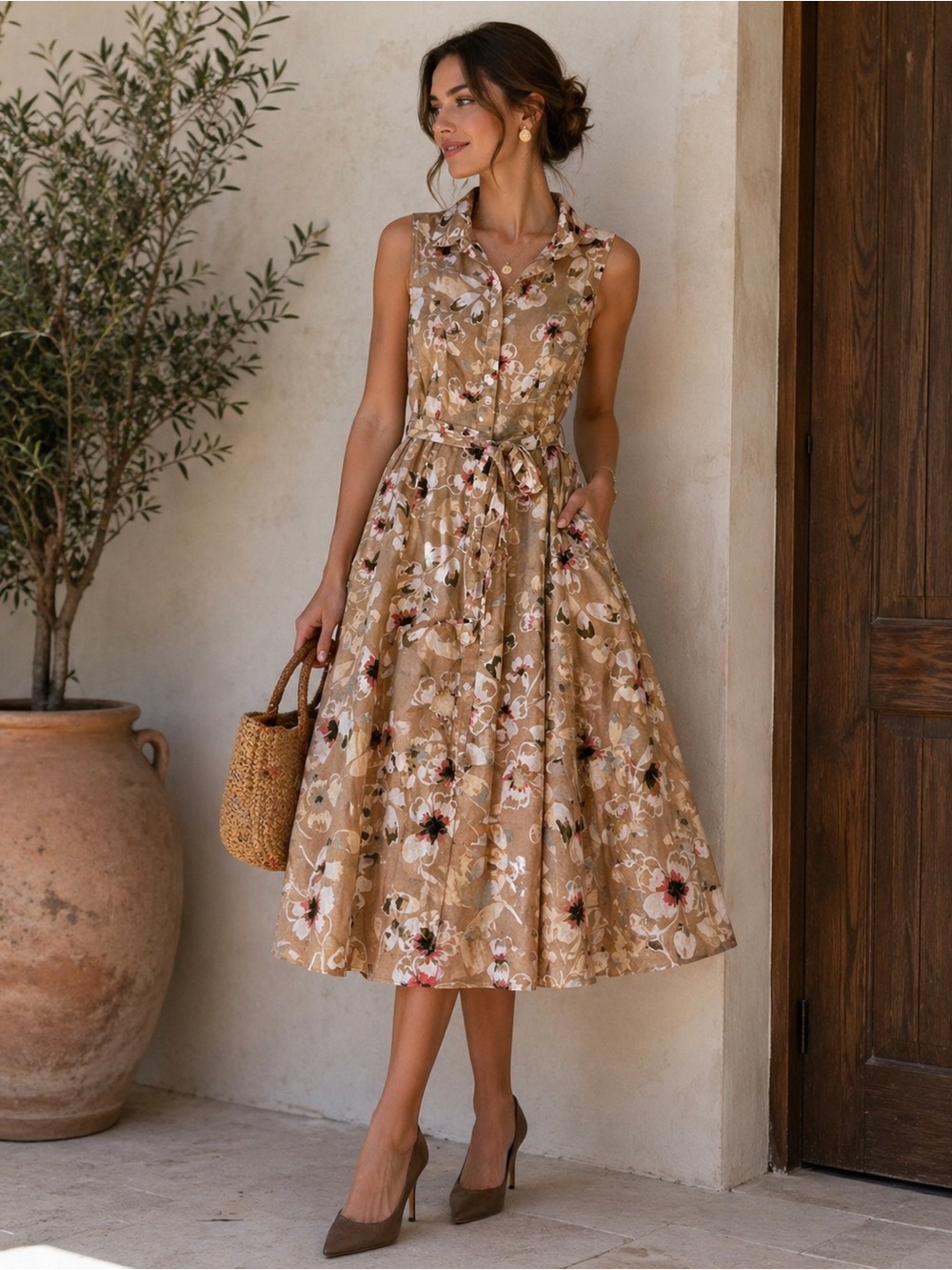 🩷Tommy Hilfiger Tan Floral Maxi Dress 👗
Nice and clean look